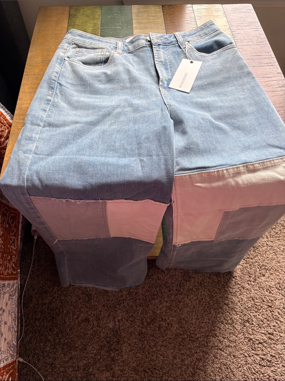 Light Wash Wide Leg Jeans with Pink Patch Details